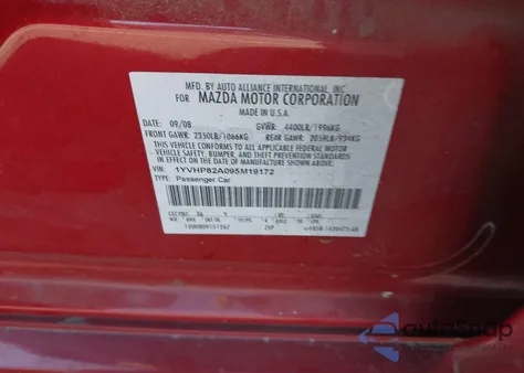 2009 Mazda Mazda6 I Grand Touring z USA, uszkodzony, nr VIN 1YVHP82A095M19172